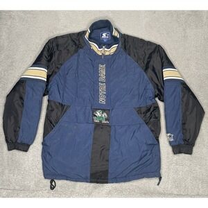 Vintage Starter Jacket Notre Dame Fighting Irish NCAA Pullover 1/4 Zip Men Large